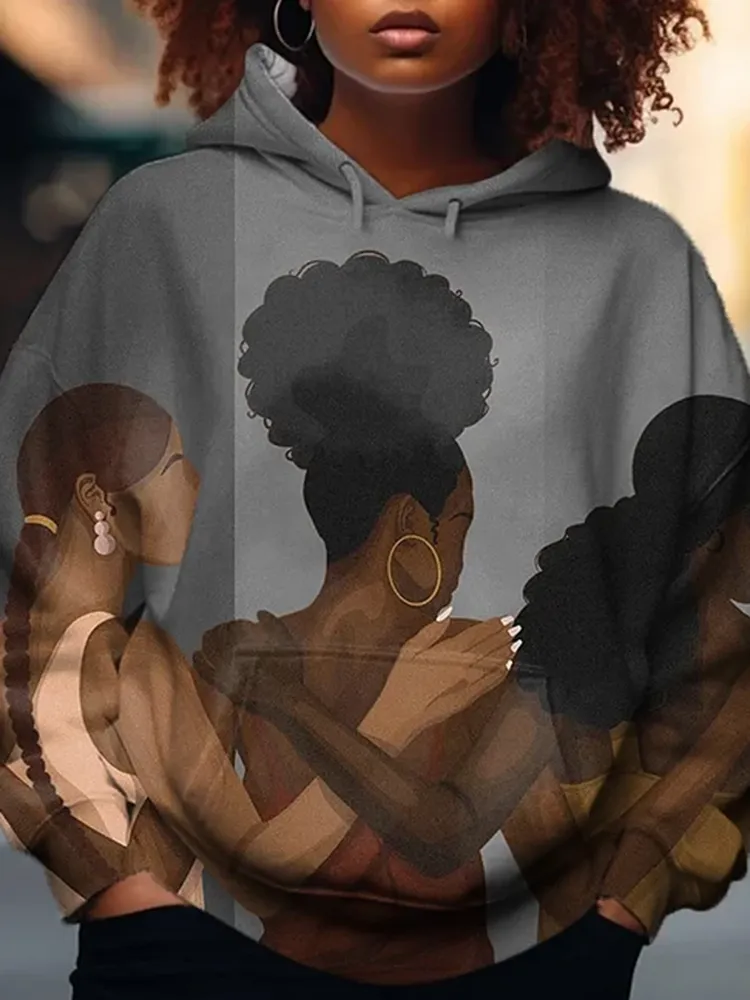 Black Girls Shoulder To Shoulder Printed Women'S Hoodies