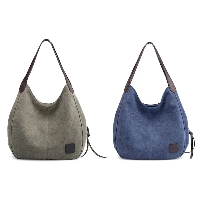 Women's Top Handle Bag Canvas PU Leather Daily Zipper Color Block Black Army Green Blue