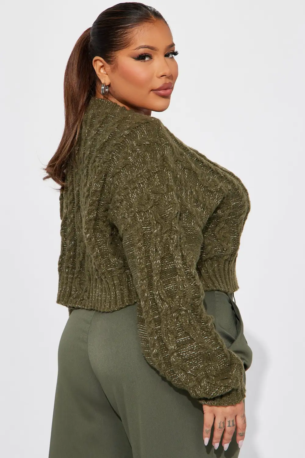 Fair Trade Cable Knit Sweater - Olive