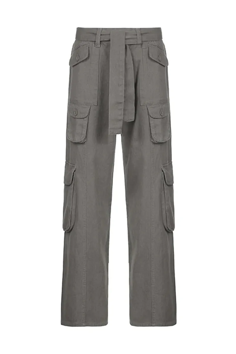 Low Waist Belted Flap Pocket Cargo Pants