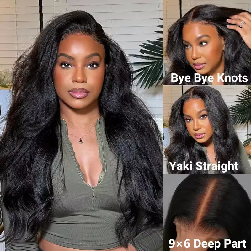 Sterly Hair Parting Max Glueless Wig Yaki Straight  / Kinky Straight Wigs Pre Plucked & Bleached Wear to Go