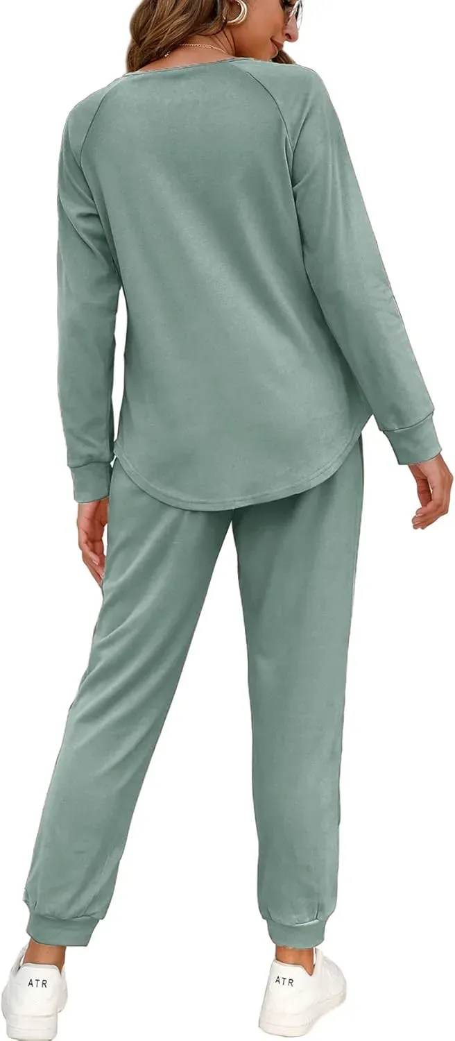 Two Piece Outfits for Women Lounge Sets Button Down Sweatshirt Sweatpants Sweatsuits Set with Pockets