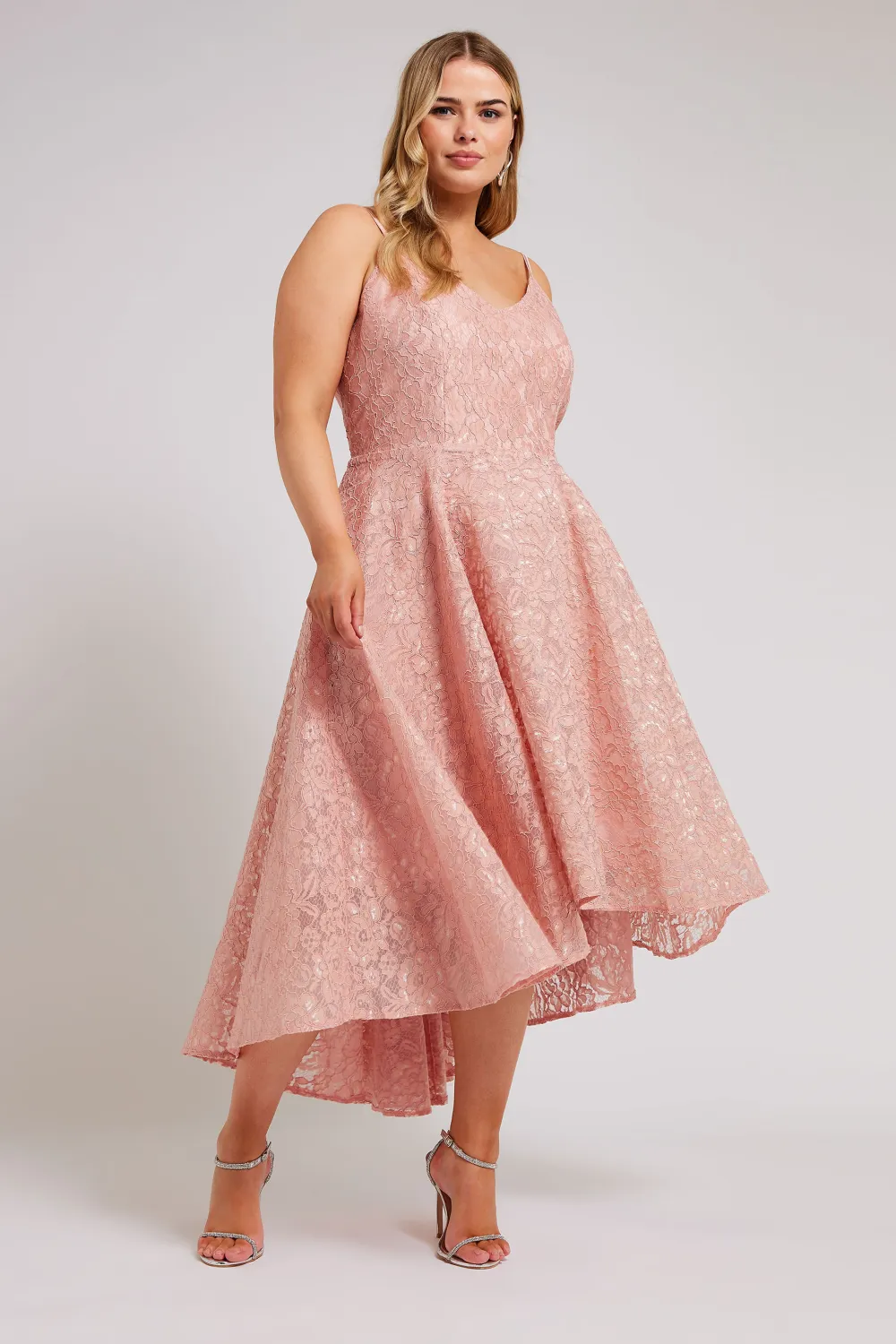 YOURS LONDON Curve Pink Lace Midi Prom Dress