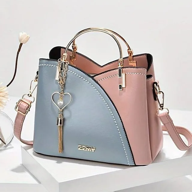 Women's Handbag Crossbody Bag Shoulder Bag PU Leather Office Shopping Daily Pendant Tassel Zipper Adjustable Solid Color Color Block Black / Red White / Green Wine red and white