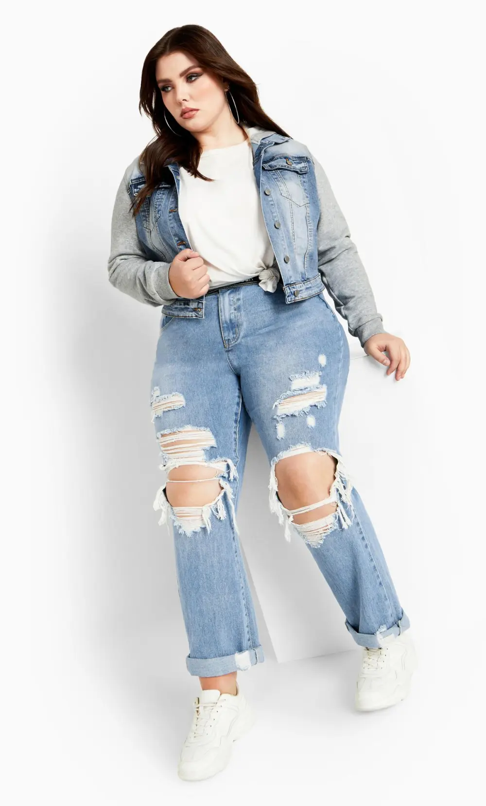 Evans Blue & Grey Cropped Denim Jacket
