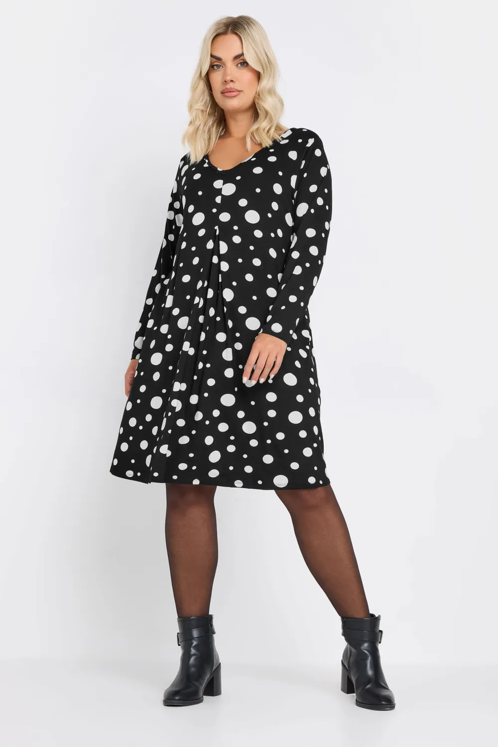 YOURS Curve Black Polka Dot Print Mini Dress