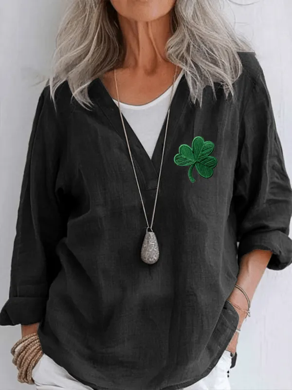 Women's St. Patrick's Day Printed Casual V-Neck Shirt