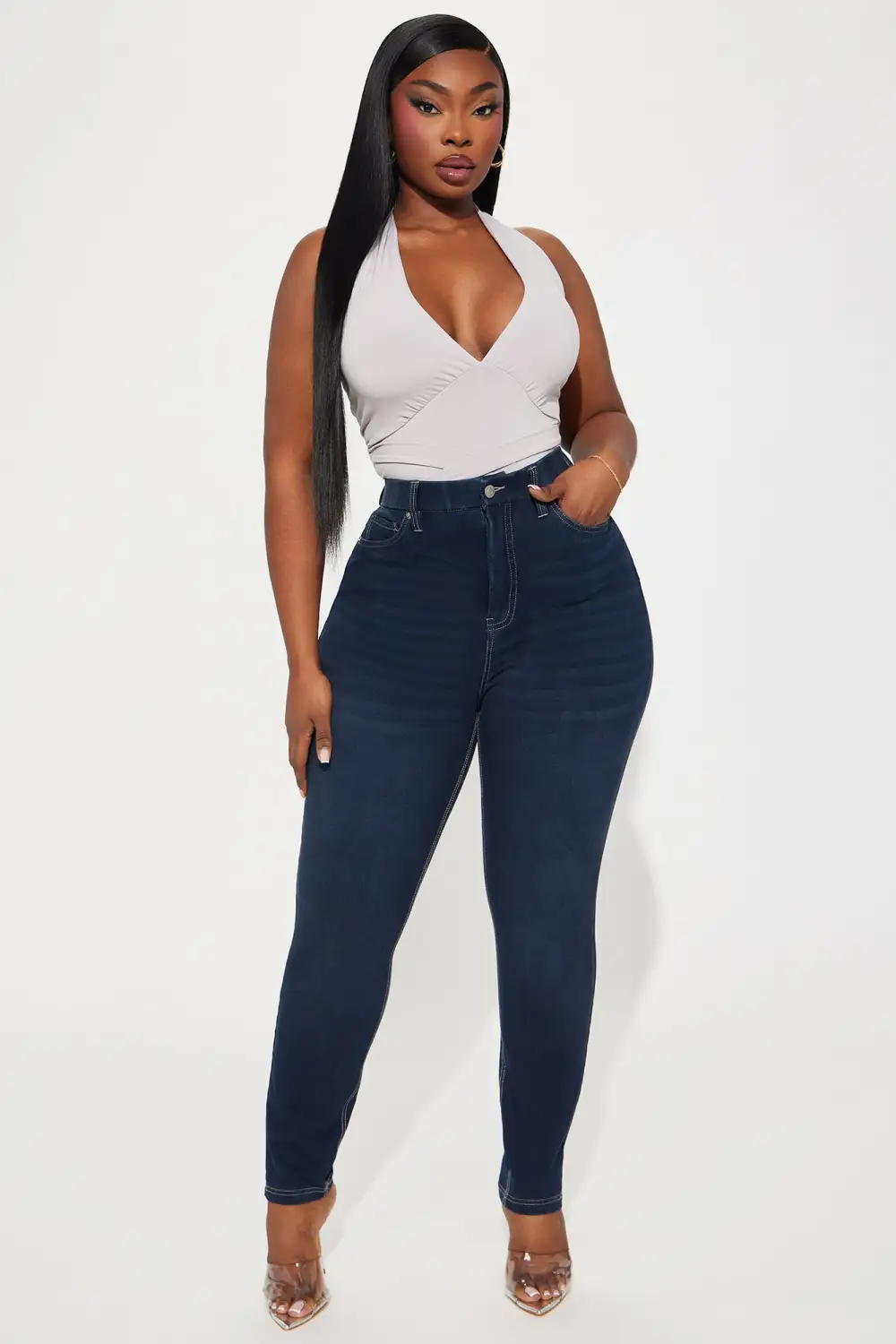 Off The Record Knit Denim Stretch Skinny Jeans - Dark Wash