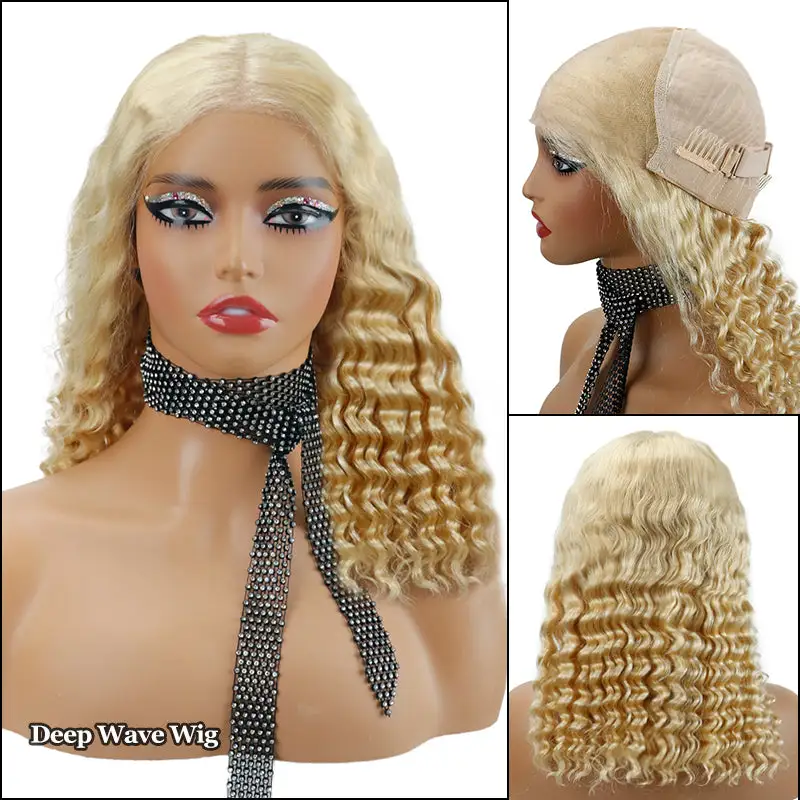 Glueless Blonde Curly Wavy 9x6 Flexi-Fit Invisi Drawstring Cap #613 Blonde Bob 100%Human Hair