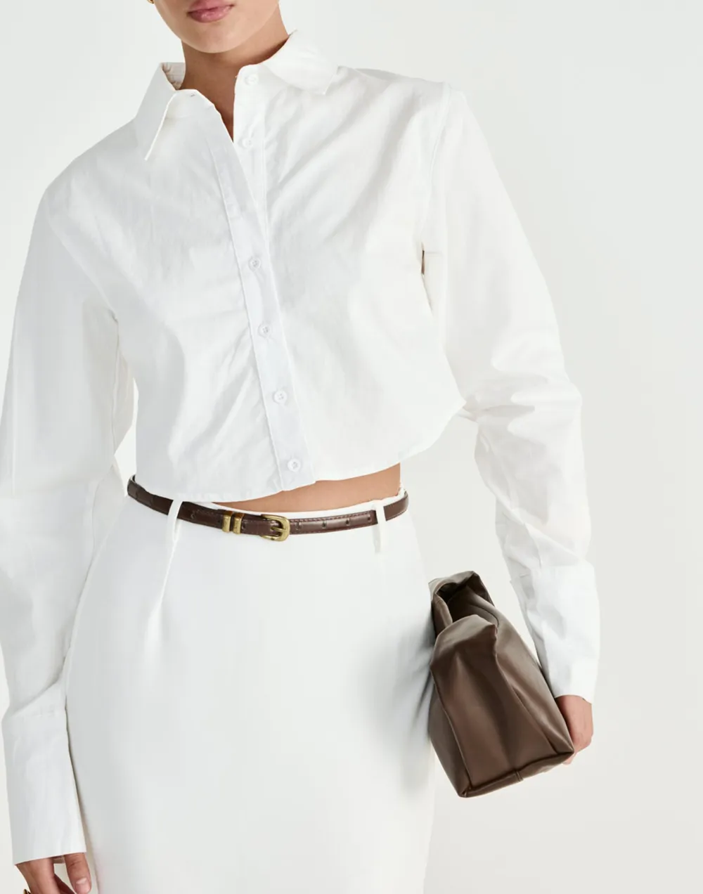 Casual Simple Cropped Shirt Top