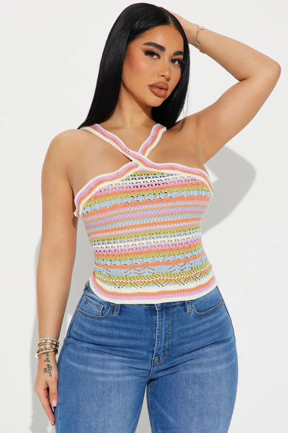 Spring Feeling Crochet Sweater Top - Pink/combo