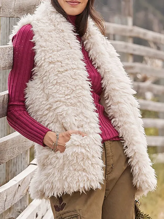 Fluff/Granular Fleece Fabric Casual Loose Vest