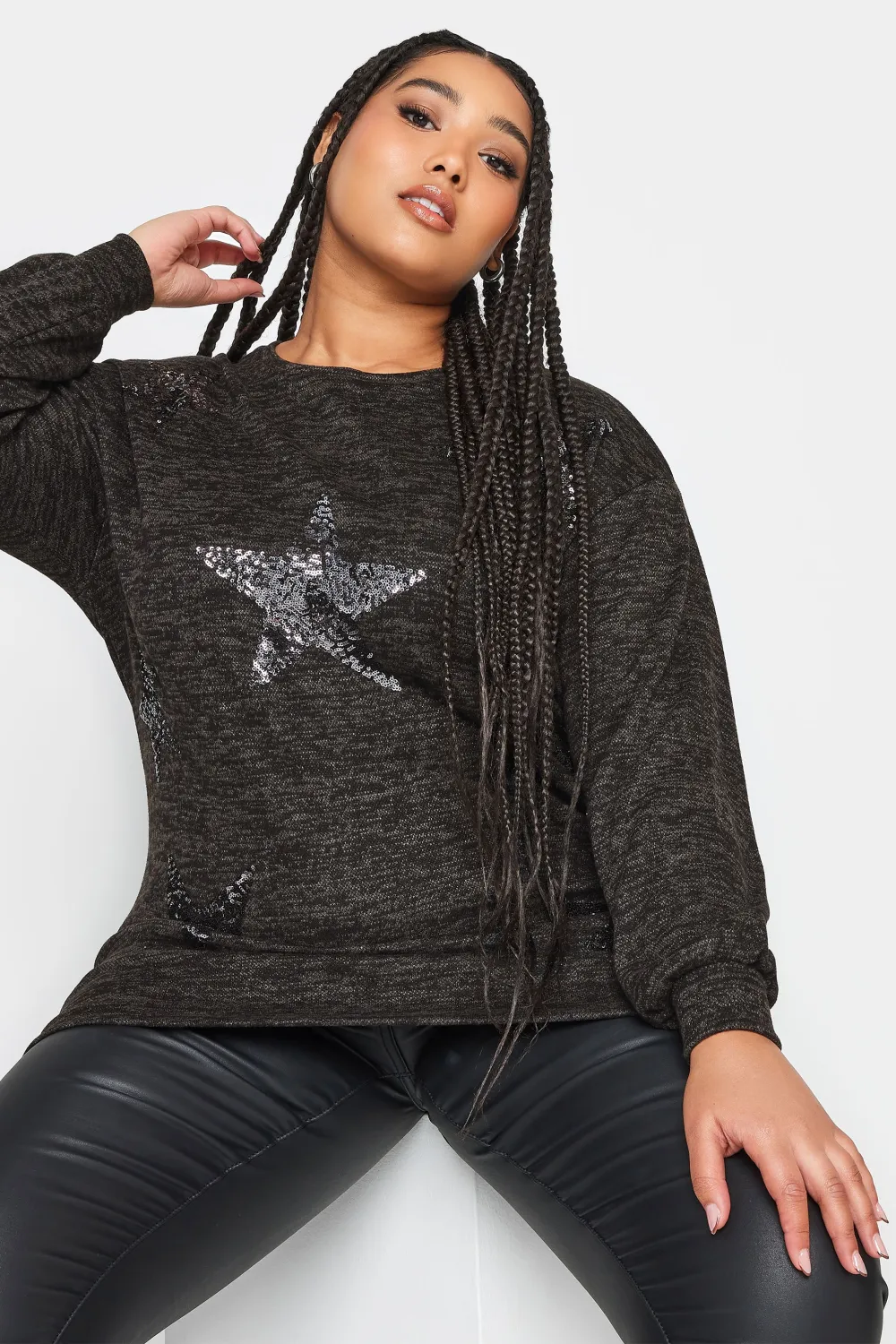 YOURS LUXURY Curve Black Sequin Star Print Jumper