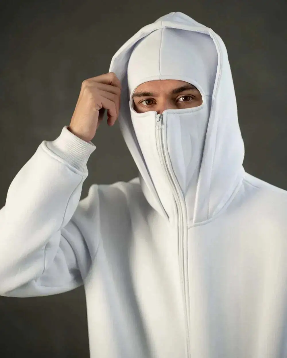 Unisex Hoodie with Built-In Eye Mask, Double Hooded Hoodie, Full Zip Hooded Sweatshirt for Cold Weather