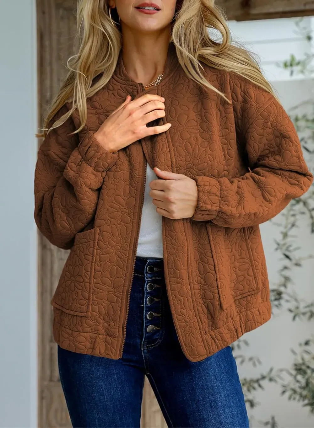 Jackets for Women Spring Fashion 2025 Cute Jacquard Coats Lightweight Zip Up Jackets Dressy Casual