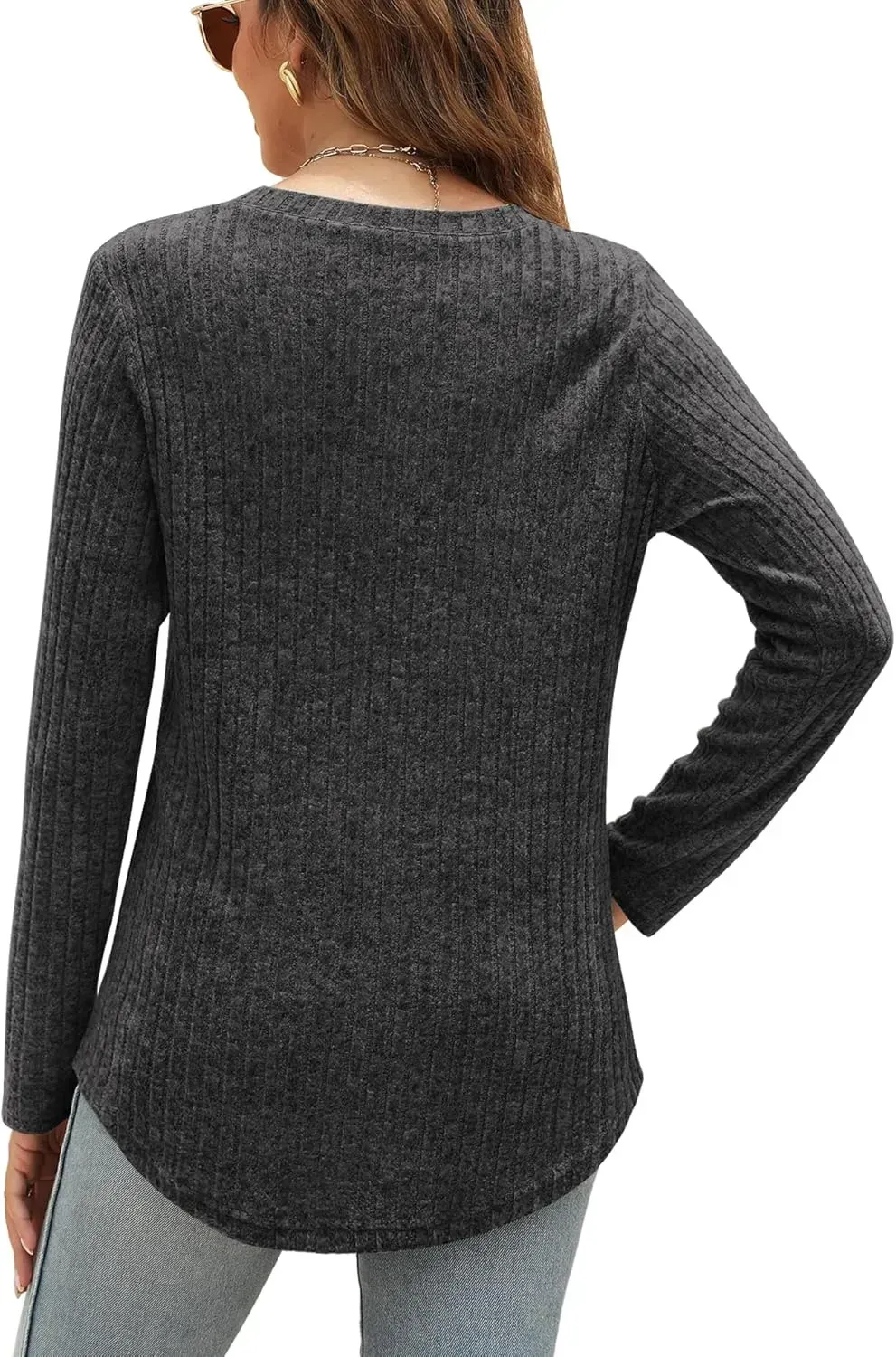 OFEEFAN Long Sleeve Shirts for Women Lightweight Crew Neck Casual Tunic Tops