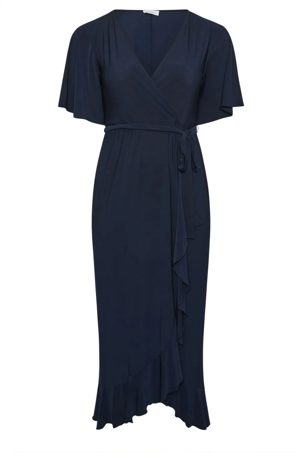 YOURS LONDON Curve Navy Blue Ruffle Hem Wrap Dress