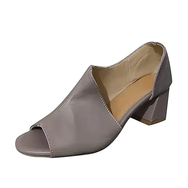 Women's Sandals Block Heel Sandals Plus Size Party Outdoor Office Summer Block Heel Low Heel Chunky Heel Peep Toe Elegant Casual Minimalism Walking Shoes PU Leather Loafer Solid Colored Dark Brown