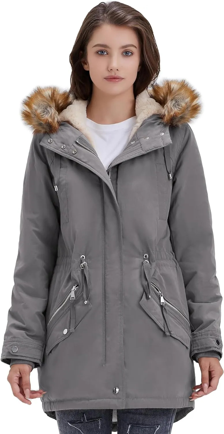 Women's Winter Coats Fleece Lined Parka Jacket Hooded Long Winter Warm Parka Coat with Pockets