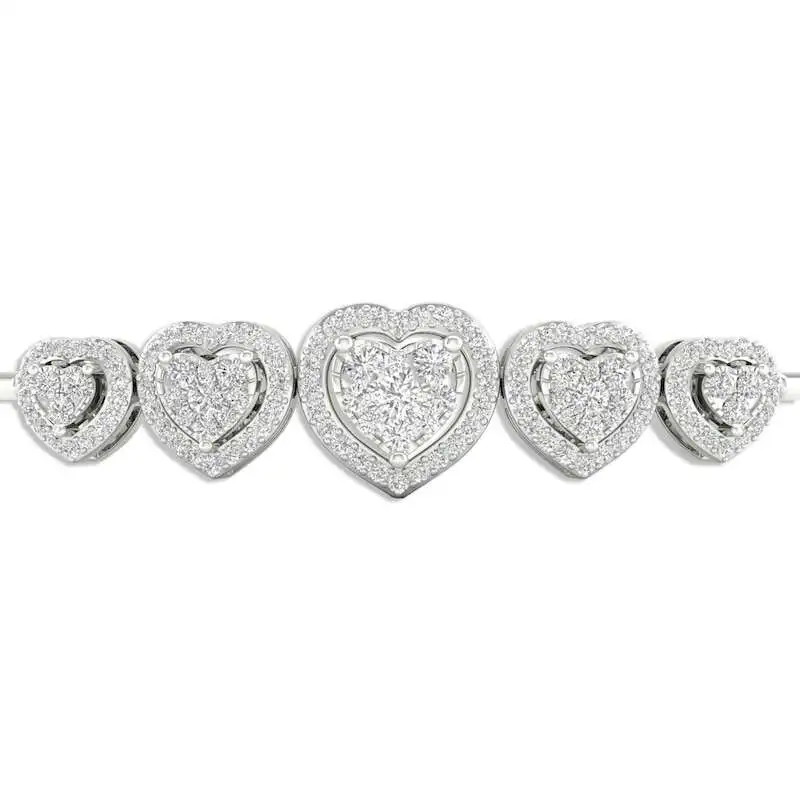 Multi-Diamond Five Heart Bolo Bracelet 1/2 ct tw Round-cut 10K White Gold