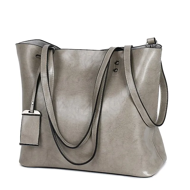 Women's Tote Shoulder Bag Tote PU Leather Shopping Daily Office & Career Rivet Solid Color Black Red Wine Brown