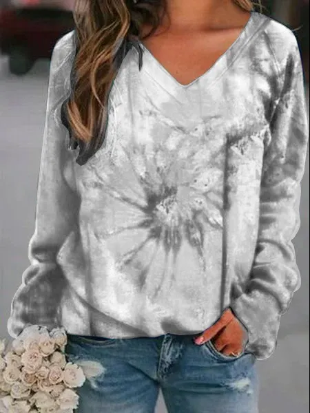 Ombre V Neck Cotton-Blend Sweatshirts
