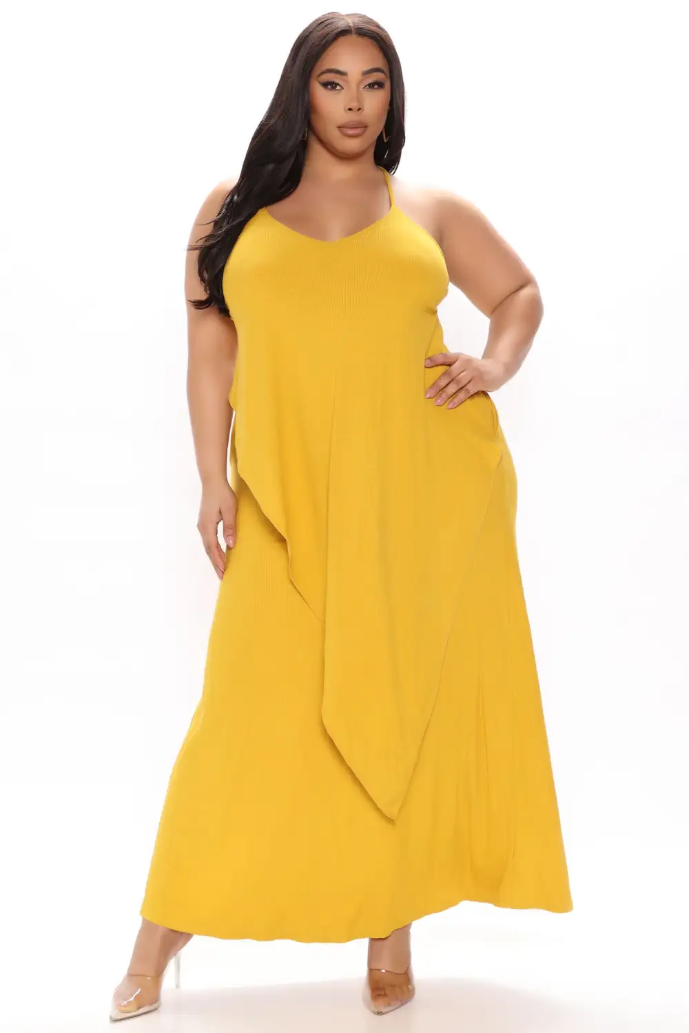 Come This Way Ribbed Maxi Dress - Mustard