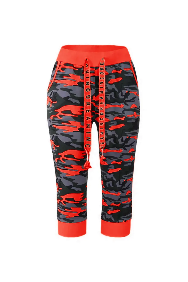 Camo Print Drawstring Capris Pants