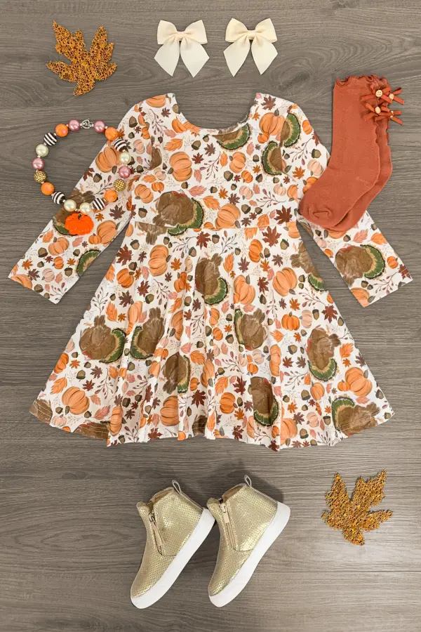 Autumn Pumpkins Long Sleeve Dress