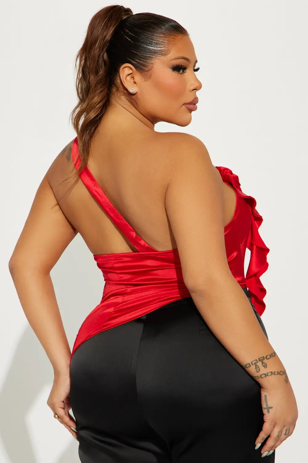 Belle Satin Blouse Top - Red