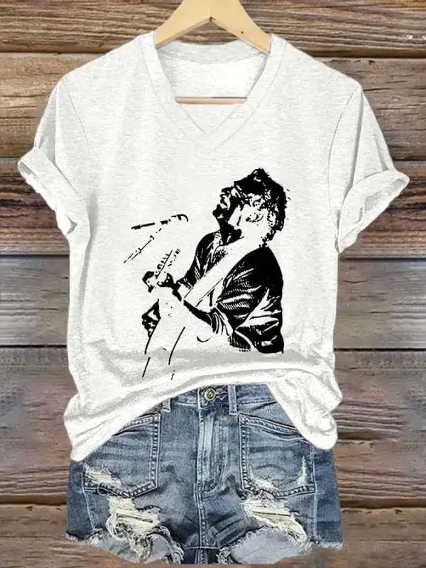 V-Neck Retro Wrinkles Only Go Where Smiles Have Been Print T-Shirt