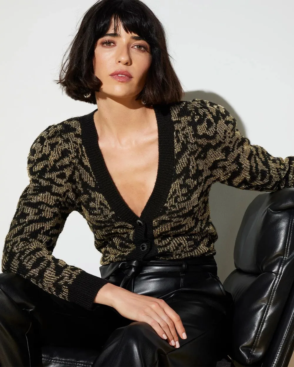 Metallic Jacquard Cardigan Sweater