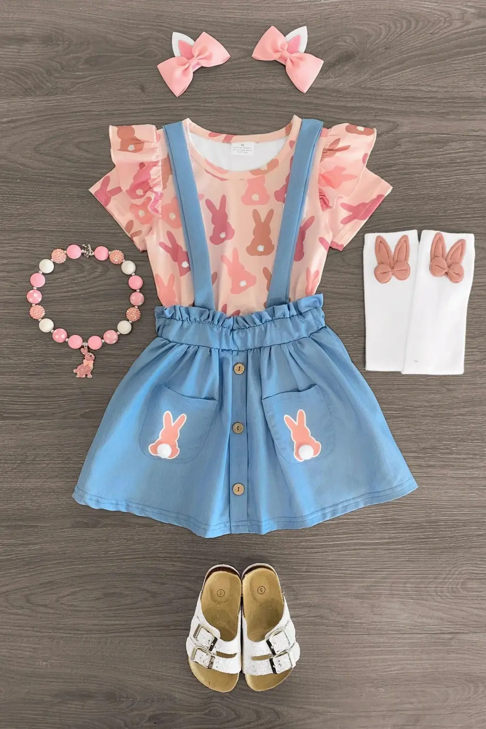 Pink Bunny Suspender Skirt Set