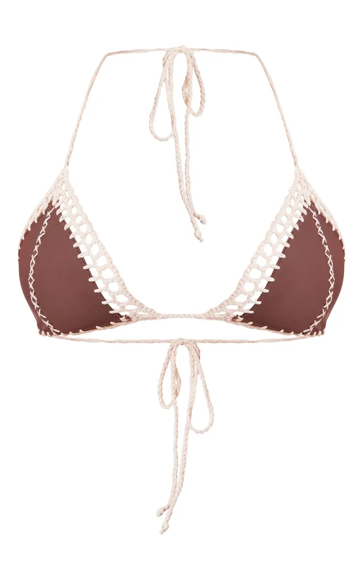 Cream Metallic Netted Crochet Triangle Bikini Top