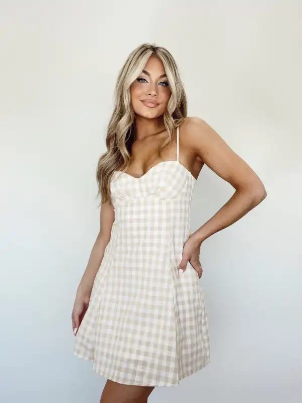 Taupe So Darling Gingham Dress