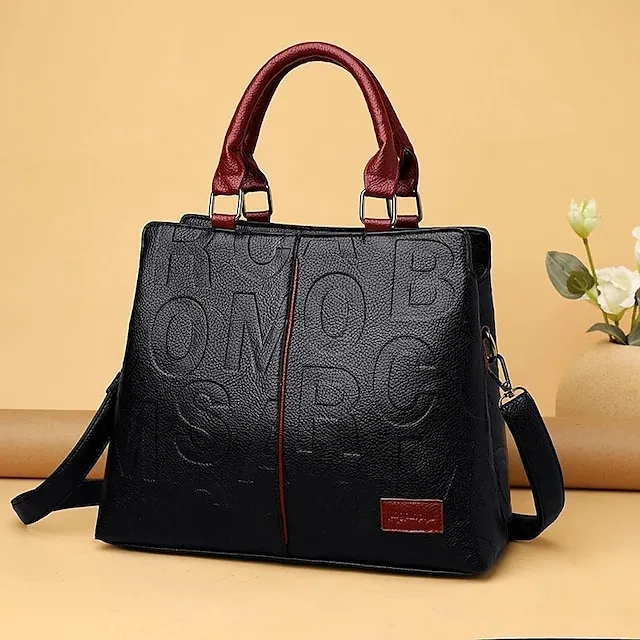Women's Handbag Shoulder Bag PU Leather Outdoor Daily Large Capacity Waterproof Durable Letter Black / Red Black & Yellow