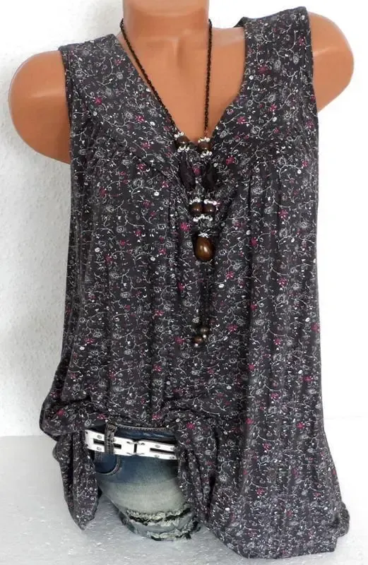 Plus Size Women Fashion Blouse Casual Loose Floral Printed Tops