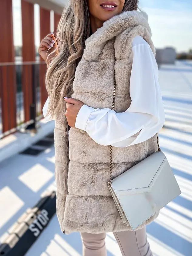 Faux fur Hoodie Casual Vest
