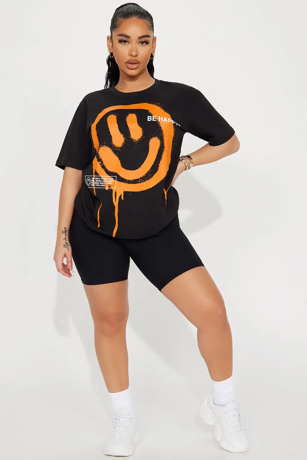 Be Nice Smiley Face Tee - Black/Orange