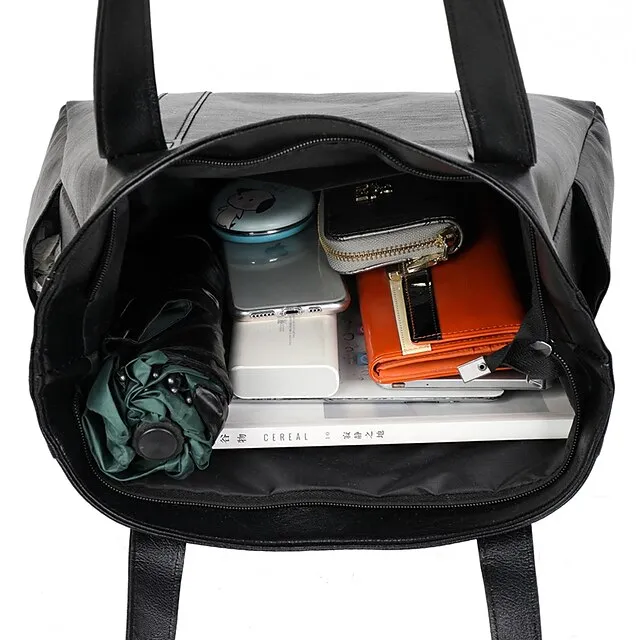 Women's Handbag Tote Shoulder Bag PU Leather Office Shopping Daily Zipper Solid Color Black Red Purple