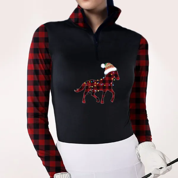 Christmas Women's Riding Style Horse Print Long Sleeve Casual Shirt