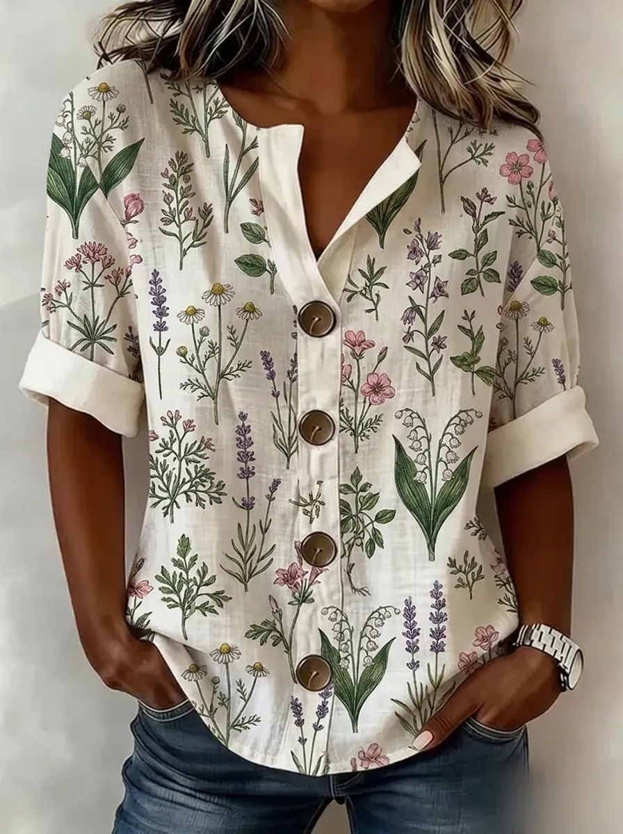 Women's Nashville Botanical Wildflower Printed Button-up Shirt