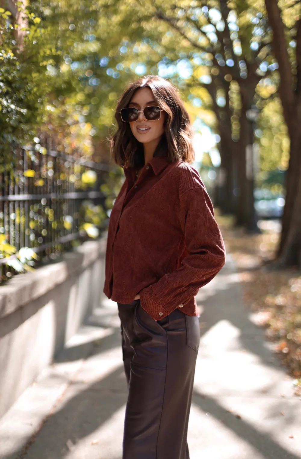 Cropped Corduroy Button Up