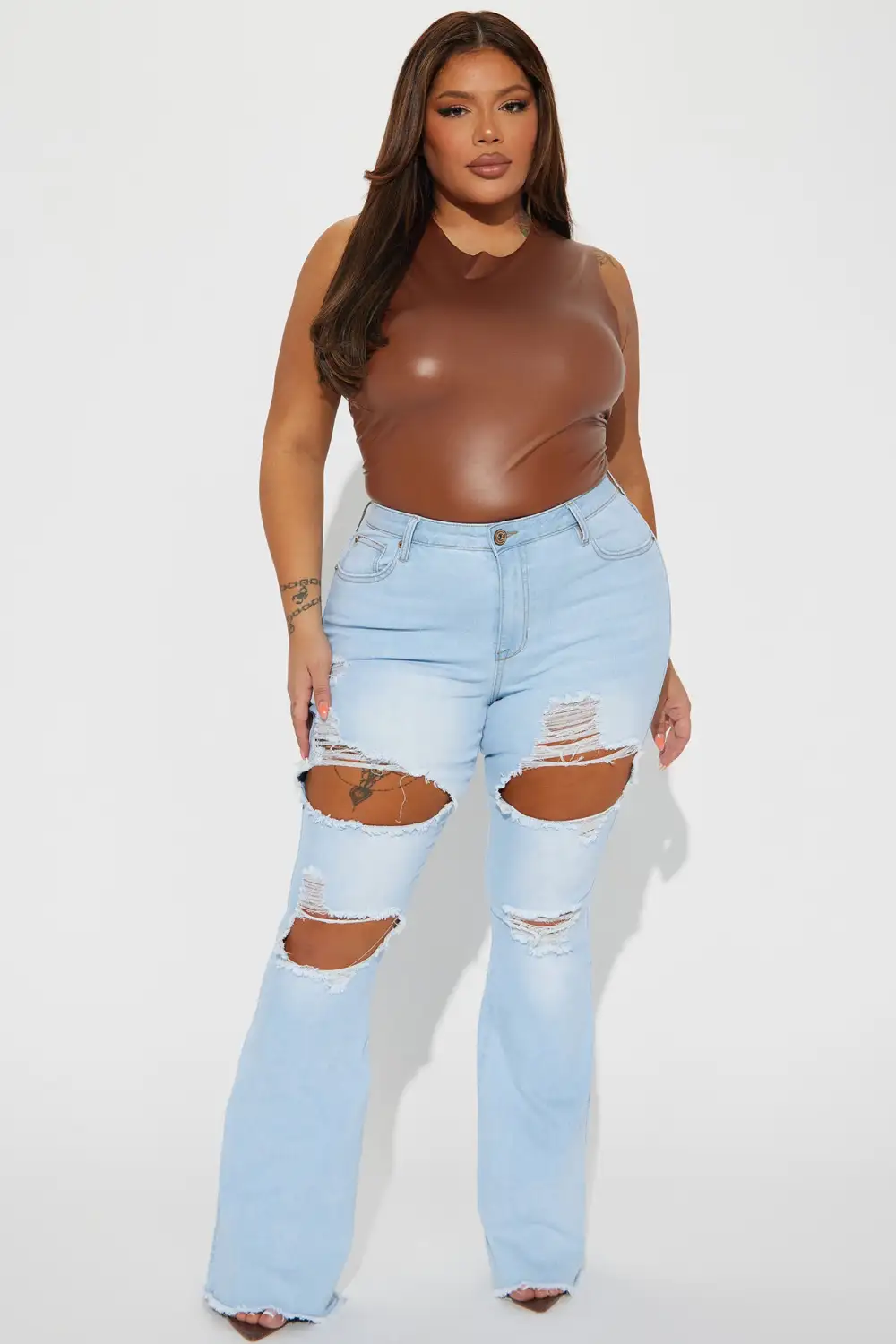 Priscilla PU Leather Top - Cognac