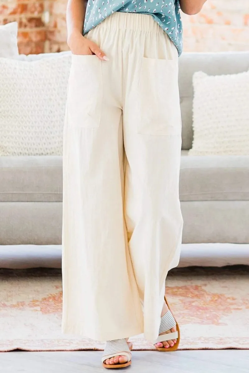 Patch Pocket Elastic Waist Wide Leg Pants