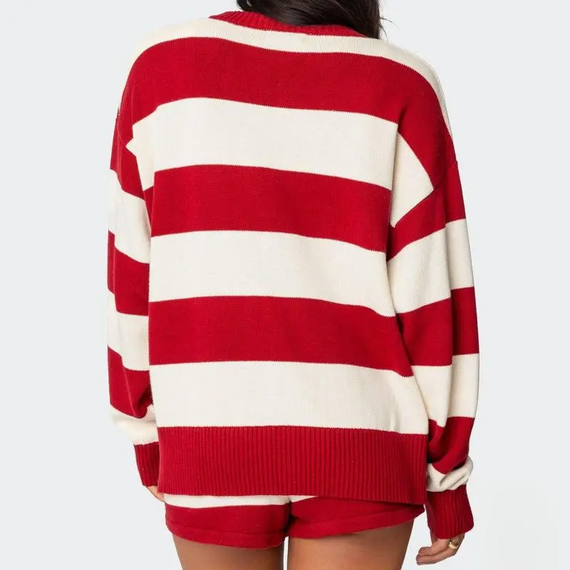 Women Striped Knit Sweater Set 2 Piece Outfit