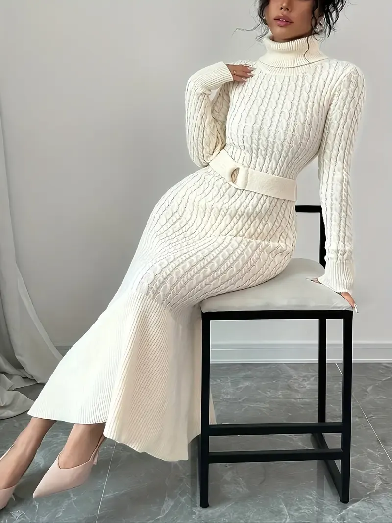 Elegant Style| Elegant Long Turtleneck Knit Sweater Dress for Women