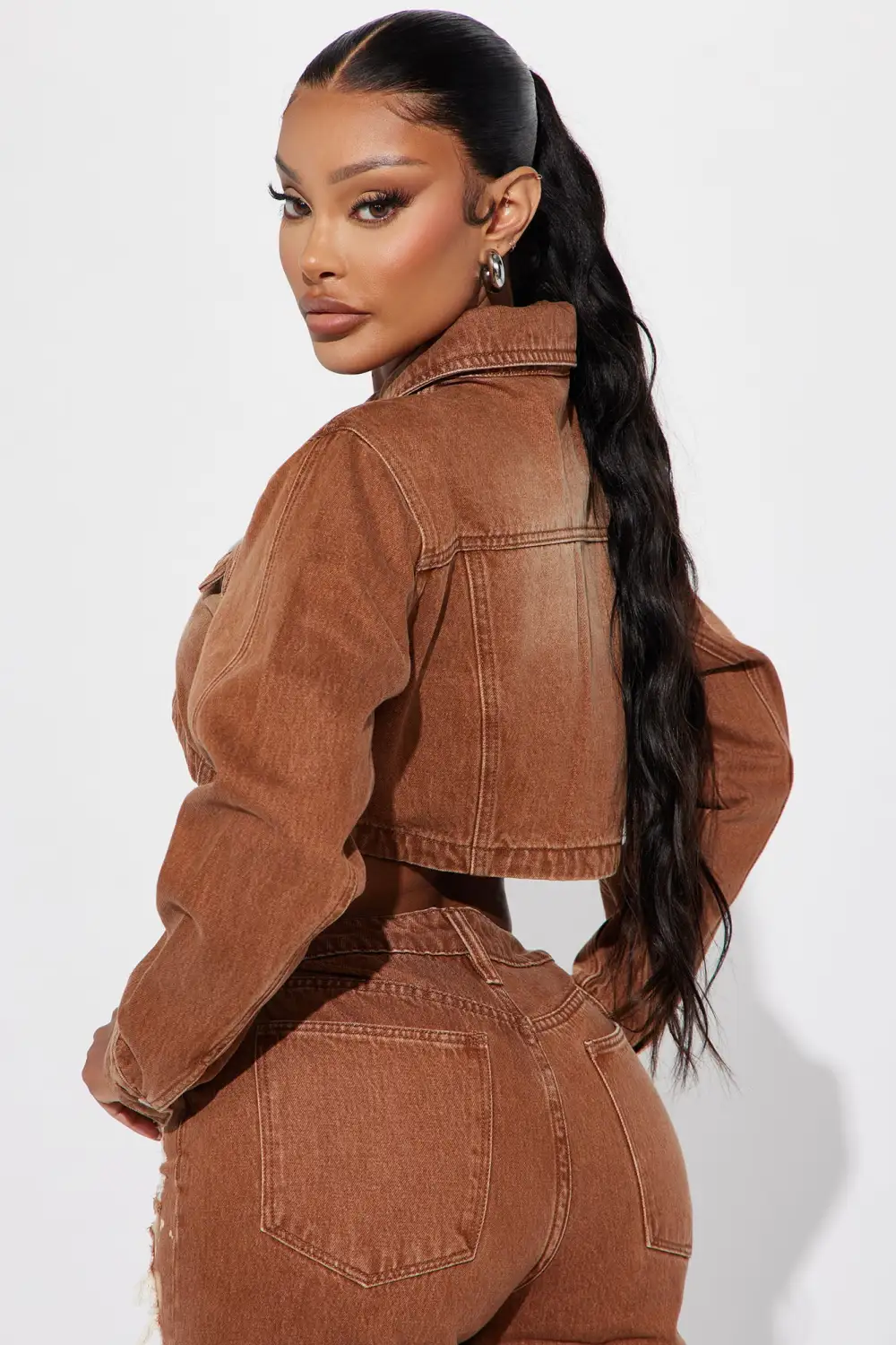 Forever Ago Denim Bolero Jacket - Brown