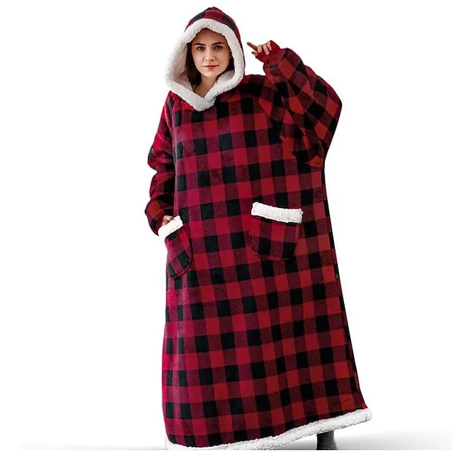 Oversized Wearable Blanket Christmas Flannel Thick Soft Warm Long Hoodie Blanket Big Hooded Sweatshirt Hoodie Blanket for Adults Women Girls Teenagers Teens Men Black