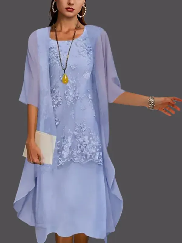 Elegant Lace Chiffon Dress Two-Piece Suit